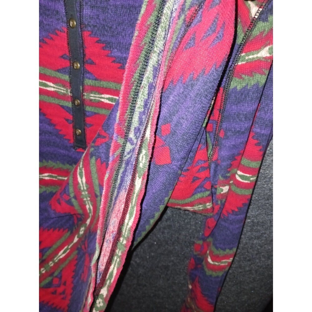 Chaps Denim Aztec Print Long Sleeve Waffle Knit Rib Thermal Henley Top Shirt 1x - Picture 4 of 10